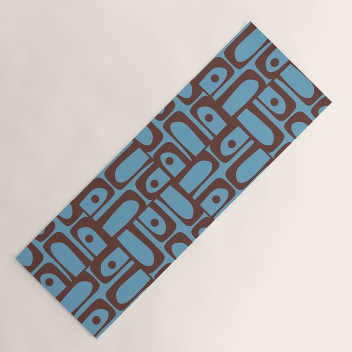 Eclectic Mid Century Modern Piquet Multi Pattern in Blue and Brown Yoga Mat Gallery Image 1