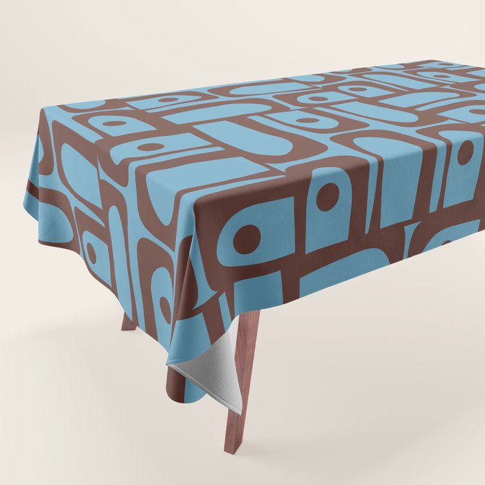 Eclectic Mid Century Modern Piquet Multi Pattern in Blue and Brown Tablecloth Gallery Image 1