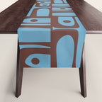 Eclectic Mid Century Modern Piquet Multi Pattern in Blue and Brown Table Runner Gallery Image 1
