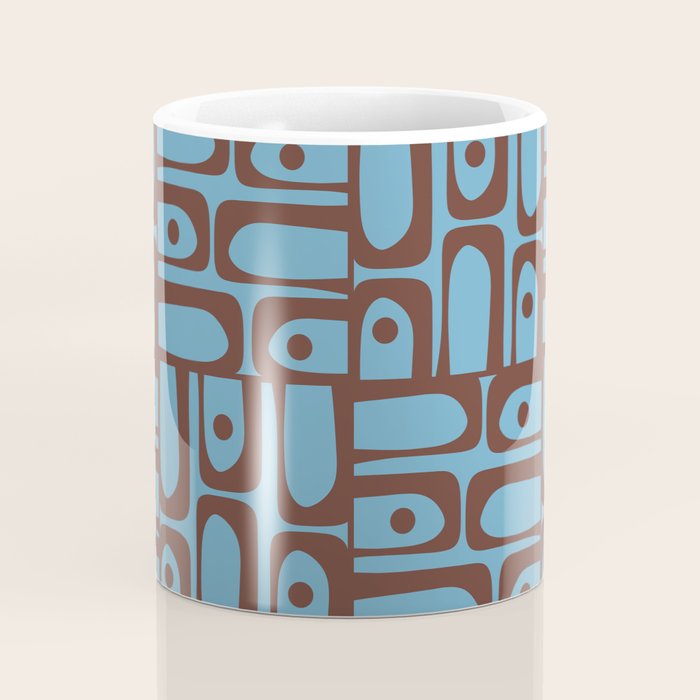 Eclectic Mid Century Modern Piquet Multi Pattern in Blue and Brown Coffee Mug Gallery Image 4