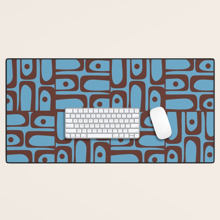 Eclectic Mid Century Modern Piquet Multi Pattern in Blue and Brown Desk Mat Gallery Image 1