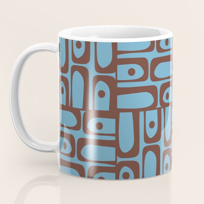 Eclectic Mid Century Modern Piquet Multi Pattern in Blue and Brown Coffee Mug Gallery Image 3