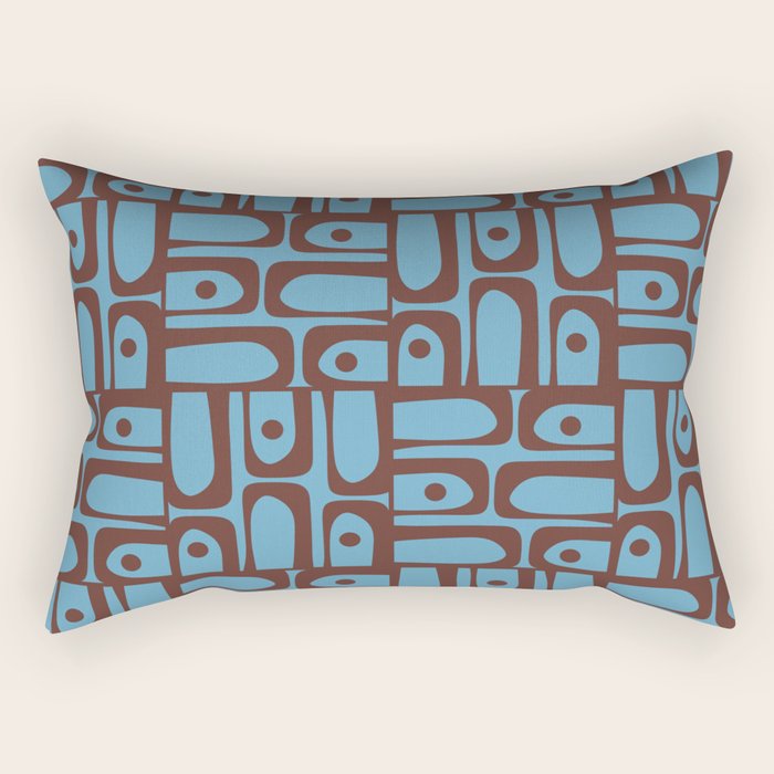Eclectic Mid Century Modern Piquet Multi Pattern in Blue and Brown Rectangular Pillow Gallery Image 2
