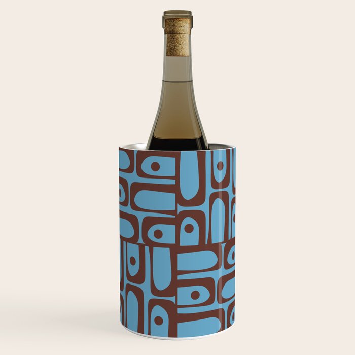 Eclectic Mid Century Modern Piquet Multi Pattern in Blue and Brown Wine Chiller Gallery Image 1