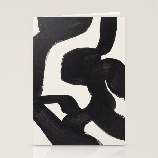 Mid Century Modern Minimalist Abstract Art Brush Strokes Black & White Ink Art Maze Stationery Card Gallery Image 2