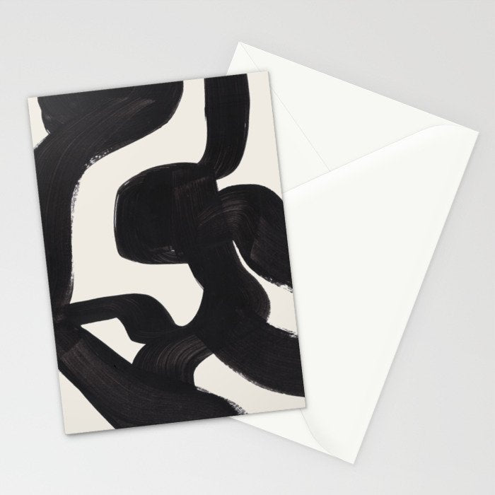 Mid Century Modern Minimalist Abstract Art Brush Strokes Black & White Ink Art Maze Stationery Card Gallery Image 2