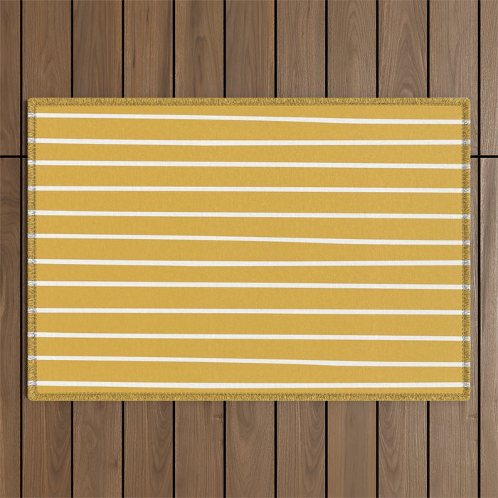 Colorful Stripes, Mustard Yellow and White, Abstract Art Outdoor Rug Gallery Image 1