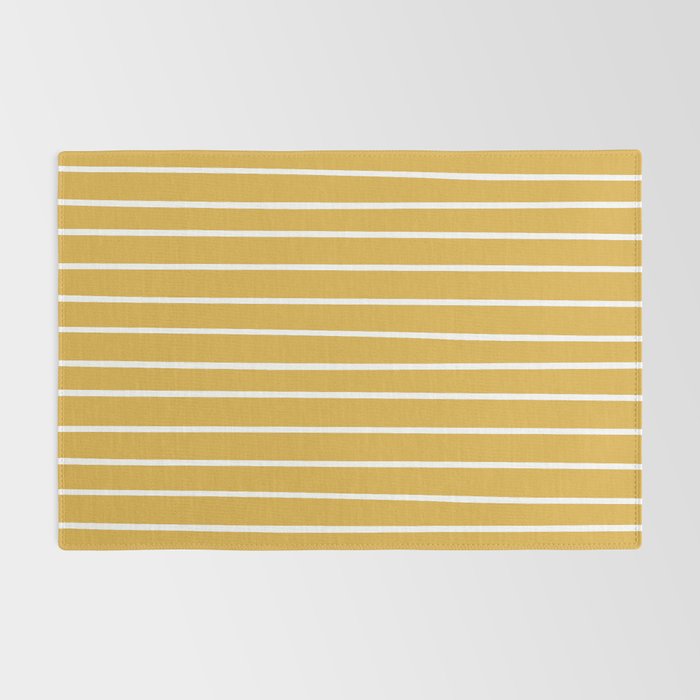 Colorful Stripes, Mustard Yellow and White, Abstract Art Rug Gallery Image 2
