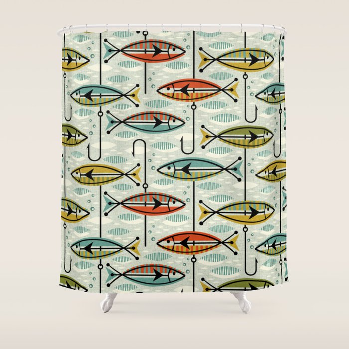 Vintage Color Block Fish Shower Curtain Gallery Image 1