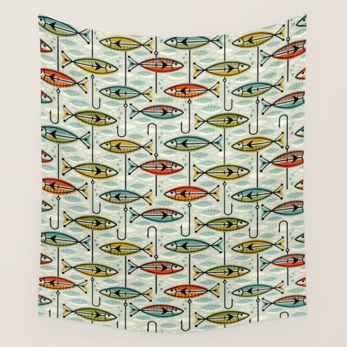 Vintage Color Block Fish Wall Tapestry Gallery Image 4