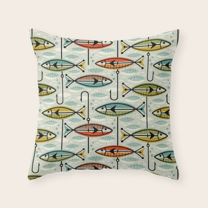 Vintage Color Block Fish Throw Pillow