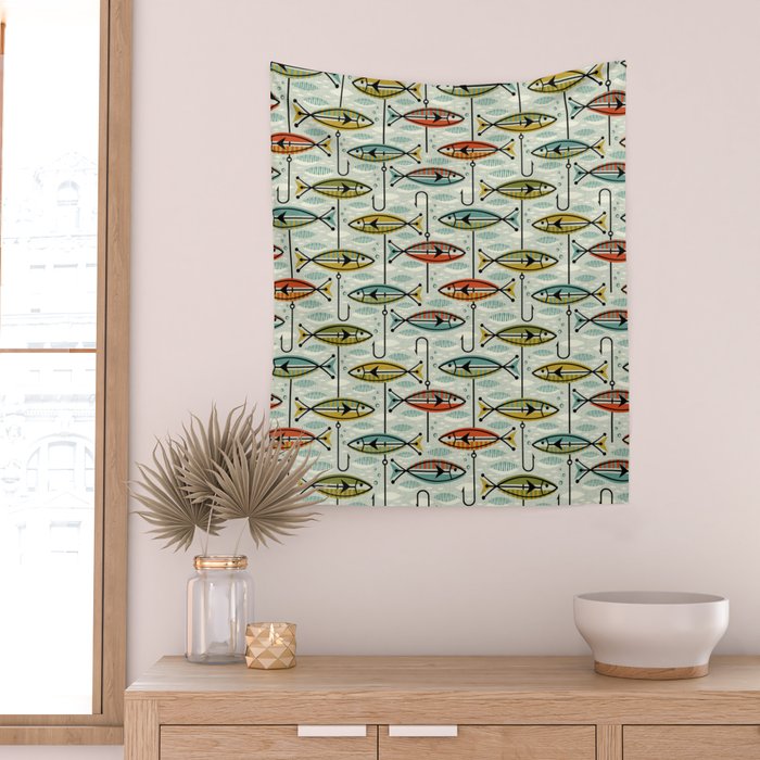Vintage Color Block Fish Wall Tapestry Gallery Image 2