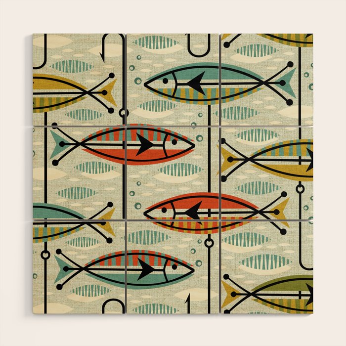 Vintage Color Block Fish Wood Wall Art Gallery Image 1