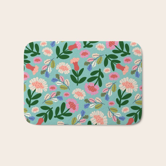 Super Bloom - Bright Floral Pattern Bath Mat Gallery Image 1