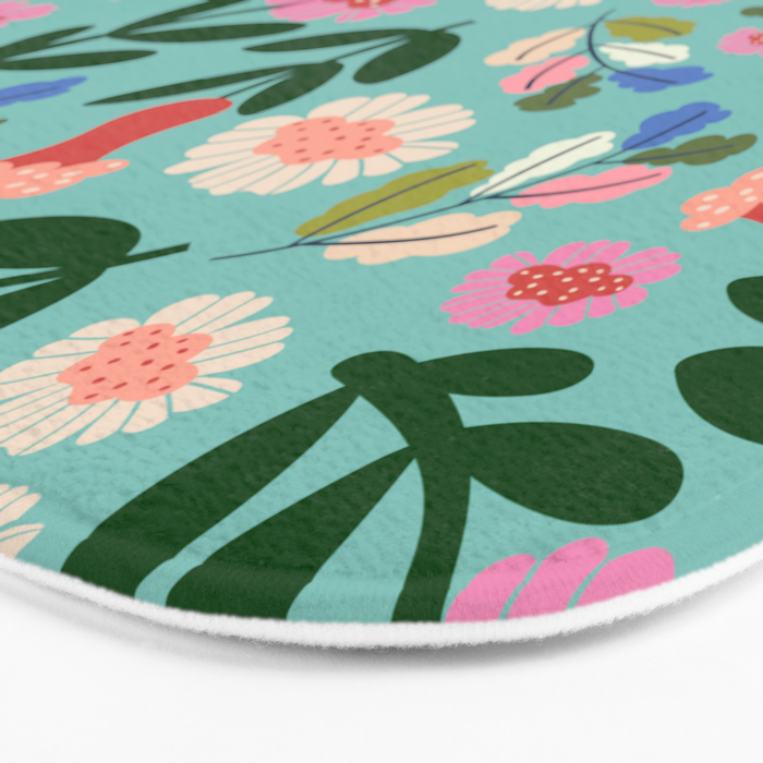 Super Bloom - Bright Floral Pattern Bath Mat Gallery Image 3