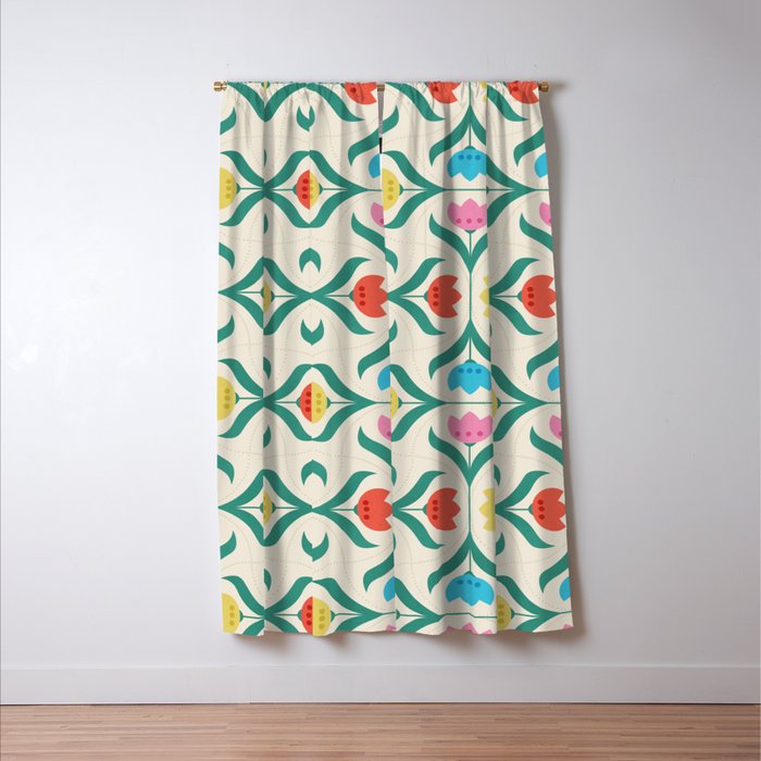 Vintage Tulips Patchwork Pattern Window Curtain Gallery Image 3
