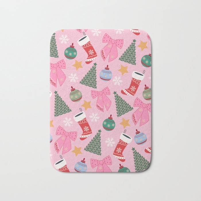 Cute Christmas Pink Bath Mat Gallery Image 1
