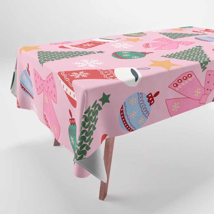 Cute Christmas Pink Tablecloth Gallery Image 1