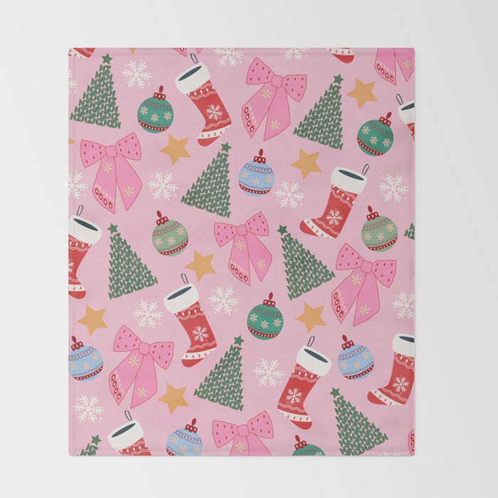 Cute Christmas Pink Throw Blanket Gallery Image 2
