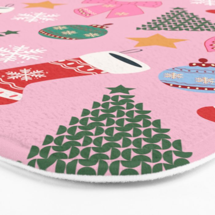 Cute Christmas Pink Bath Mat Gallery Image 3