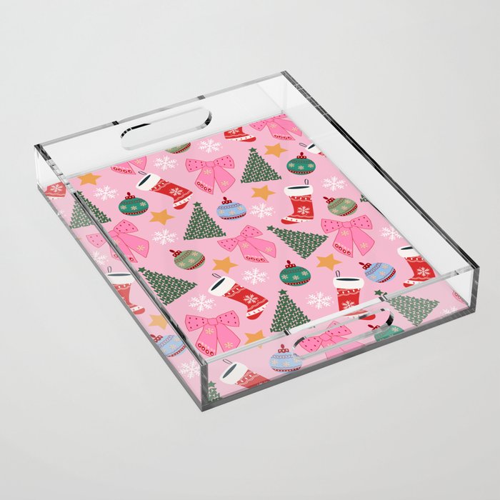 Cute Christmas Pink Acrylic Tray Gallery Image 1