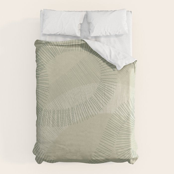 calming essentials Curved Lines soft sage Duvet Cover Gallery Image 1