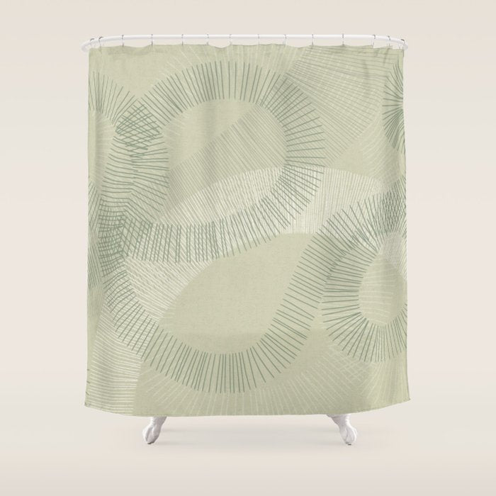 calming essentials Curved Lines soft sage Shower Curtain Gallery Image 1