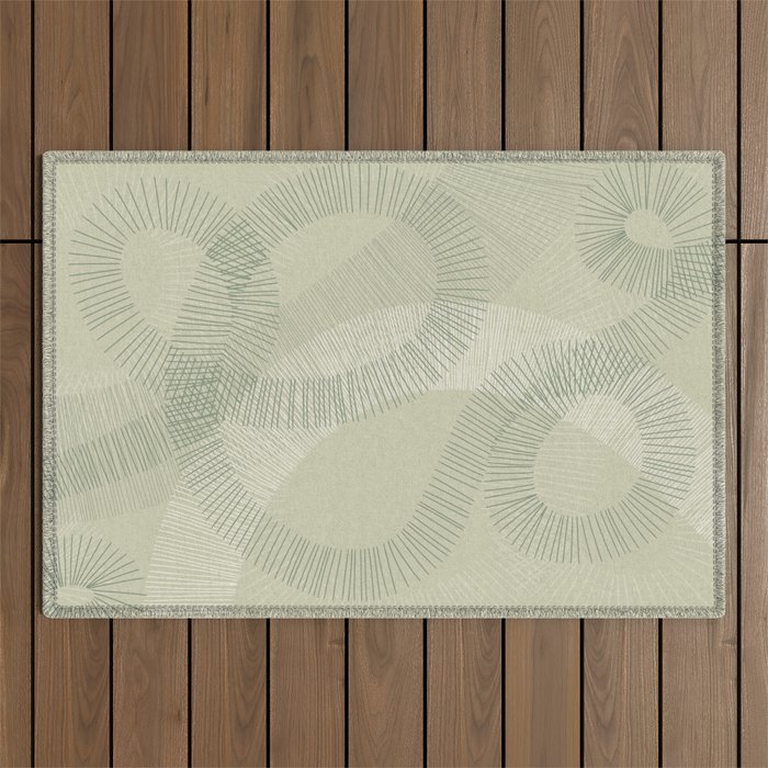 calming essentials Curved Lines soft sage Outdoor Rug Gallery Image 1