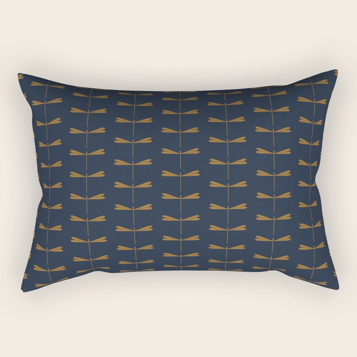 Dragonfly Pattern II Dark Blue Rectangular Pillow Gallery Image 1