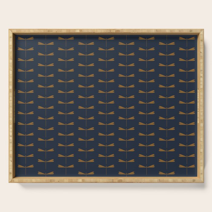 Dragonfly Pattern II Dark Blue Serving Tray Gallery Image 1