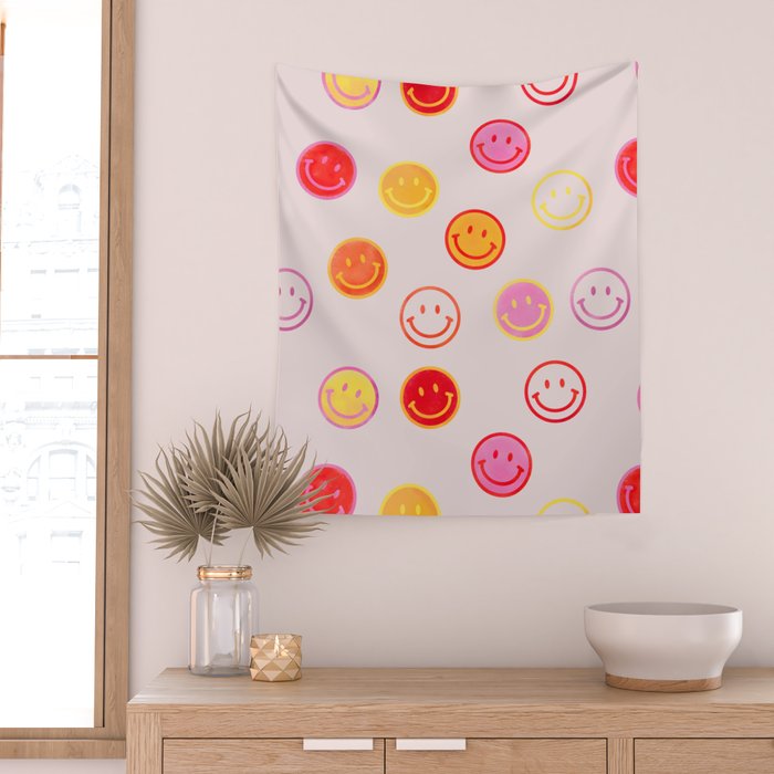Smiling Faces Pattern Wall Tapestry Gallery Image 2