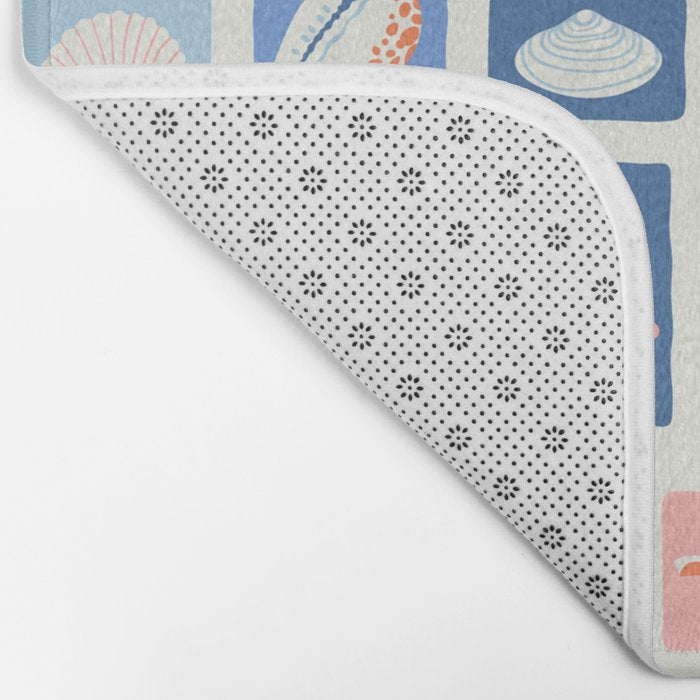 Vintage marine seashell mosaic art pattern Bath Mat Gallery Image 2