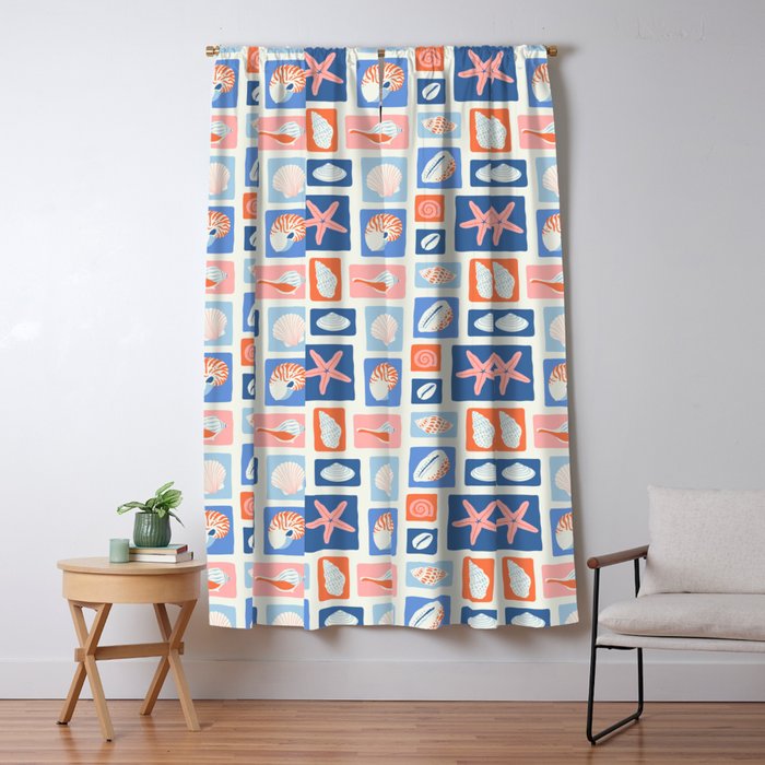 Vintage marine seashell mosaic art pattern Window Curtain Gallery Image 5