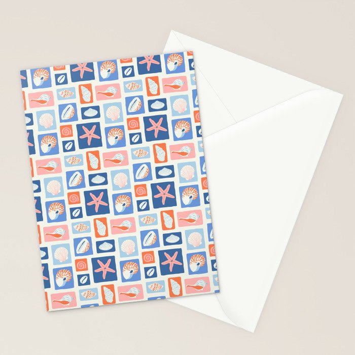 Vintage marine seashell mosaic art pattern Stationery Card Gallery Image 2