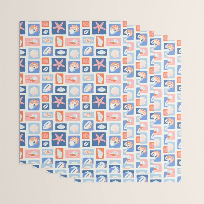 Vintage marine seashell mosaic art pattern Wrapping Paper Gallery Image 3