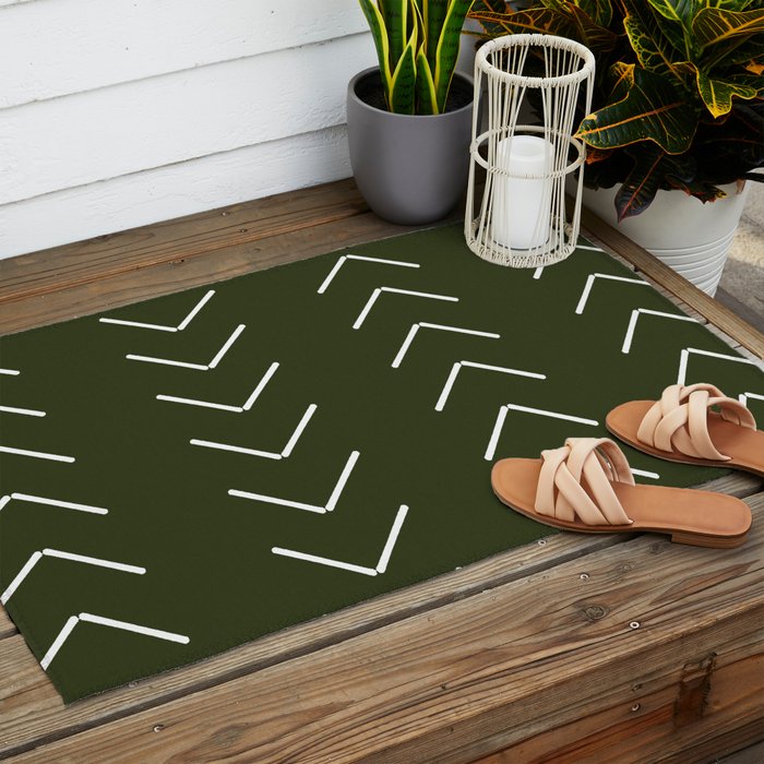Mudcloth II (Olive Green) Outdoor Rug Gallery Image 2