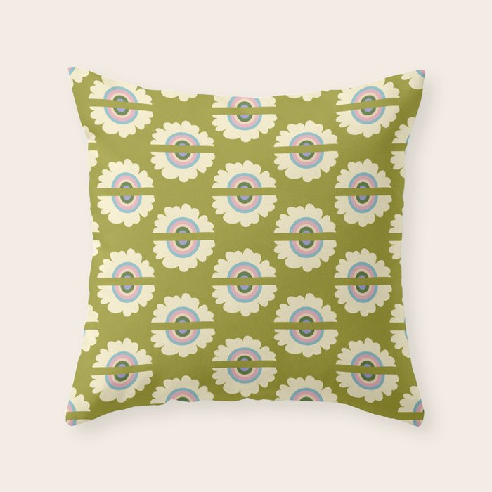 Retro Rainbow Flower Throw Pillow Gallery Image 1