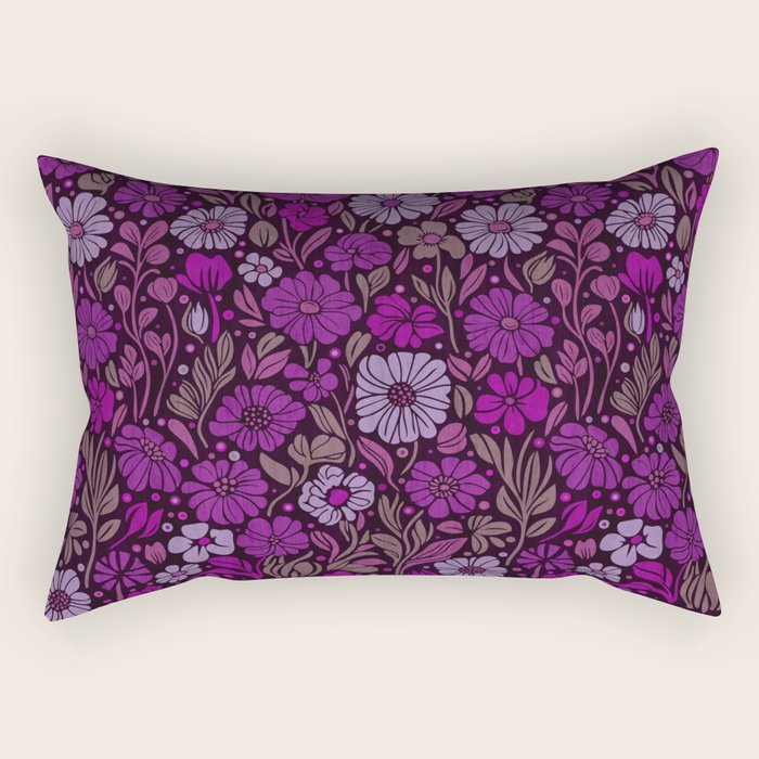 Eternal Summer Block Print Countryside Vibes Flower Garden Fuchsia Rectangular Pillow Gallery Image 2