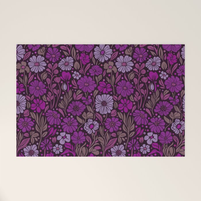 Eternal Summer Block Print Countryside Vibes Flower Garden Fuchsia Welcome Mat Gallery Image 1