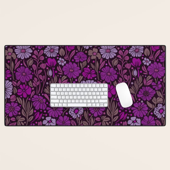 Eternal Summer Block Print Countryside Vibes Flower Garden Fuchsia Desk Mat Gallery Image 1