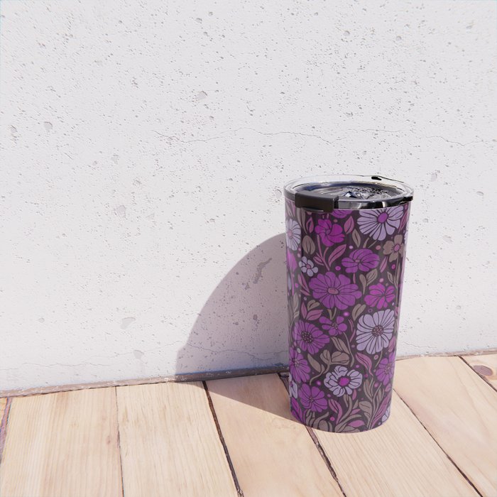 Eternal Summer Block Print Countryside Vibes Flower Garden Fuchsia Travel Mug Gallery Image 4