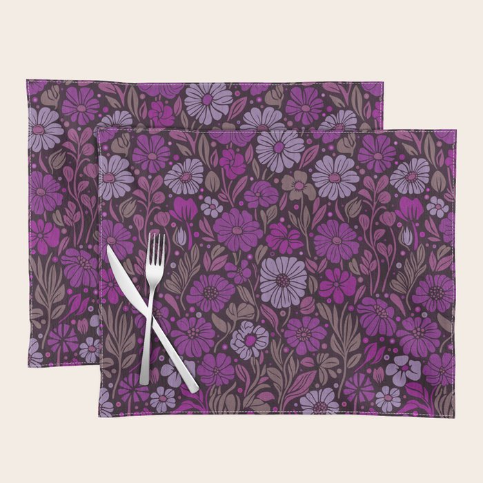 Eternal Summer Block Print Countryside Vibes Flower Garden Fuchsia Placemat Gallery Image 1