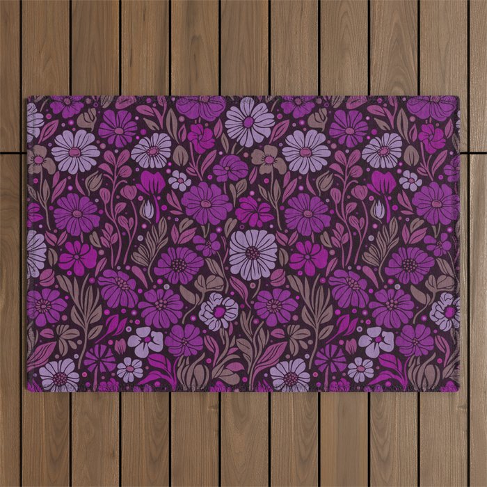 Eternal Summer Block Print Countryside Vibes Flower Garden Fuchsia Outdoor Rug Gallery Image 1