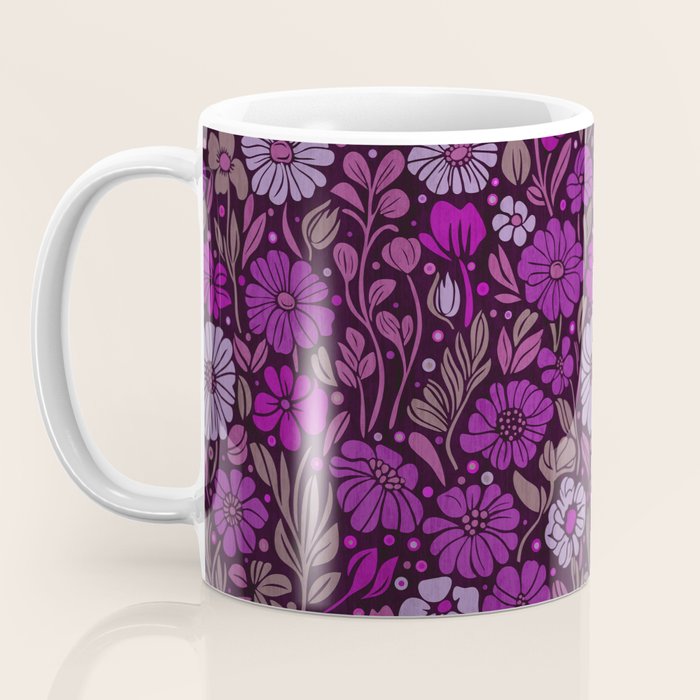 Eternal Summer Block Print Countryside Vibes Flower Garden Fuchsia Coffee Mug Gallery Image 3