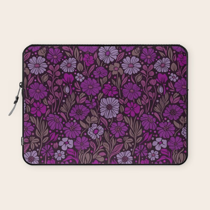 Eternal Summer Block Print Countryside Vibes Flower Garden Fuchsia Laptop Sleeve Gallery Image 1