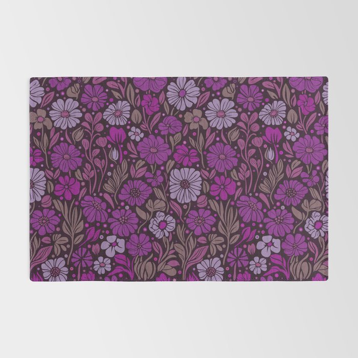 Eternal Summer Block Print Countryside Vibes Flower Garden Fuchsia Rug Gallery Image 2