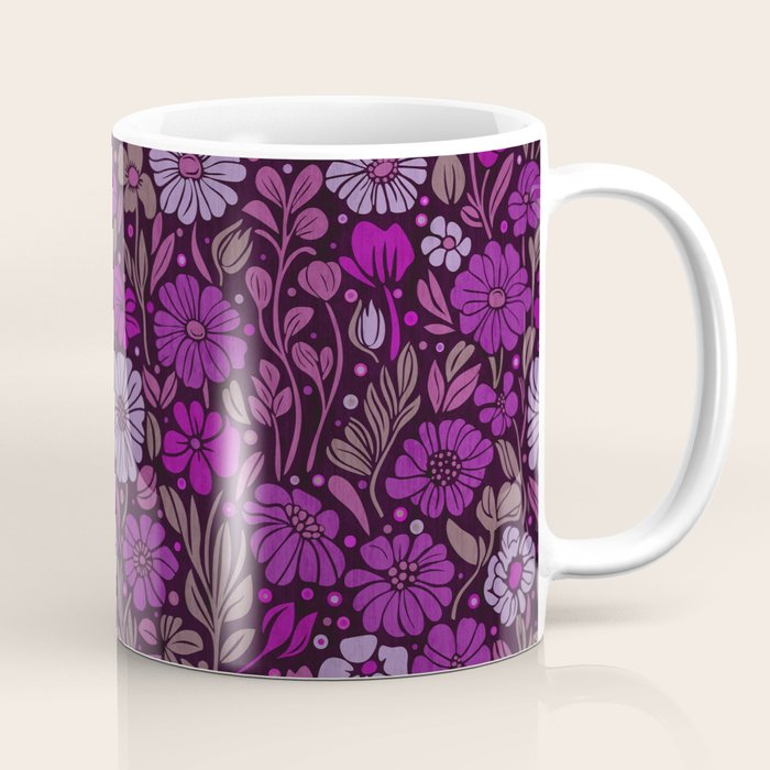 Eternal Summer Block Print Countryside Vibes Flower Garden Fuchsia Coffee Mug Gallery Image 1