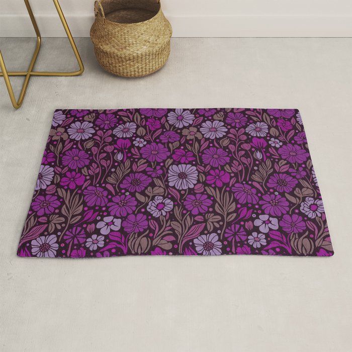 Eternal Summer Block Print Countryside Vibes Flower Garden Fuchsia Rug Gallery Image 1