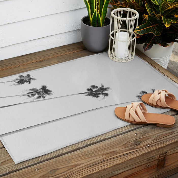 Black & White Palm Trees, Beach Palms Outdoor Rug Gallery Image 2