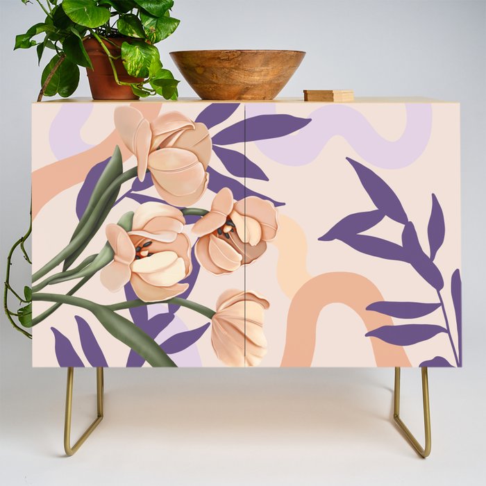 Large pink flowers MP3 Credenza Gallery Image 1